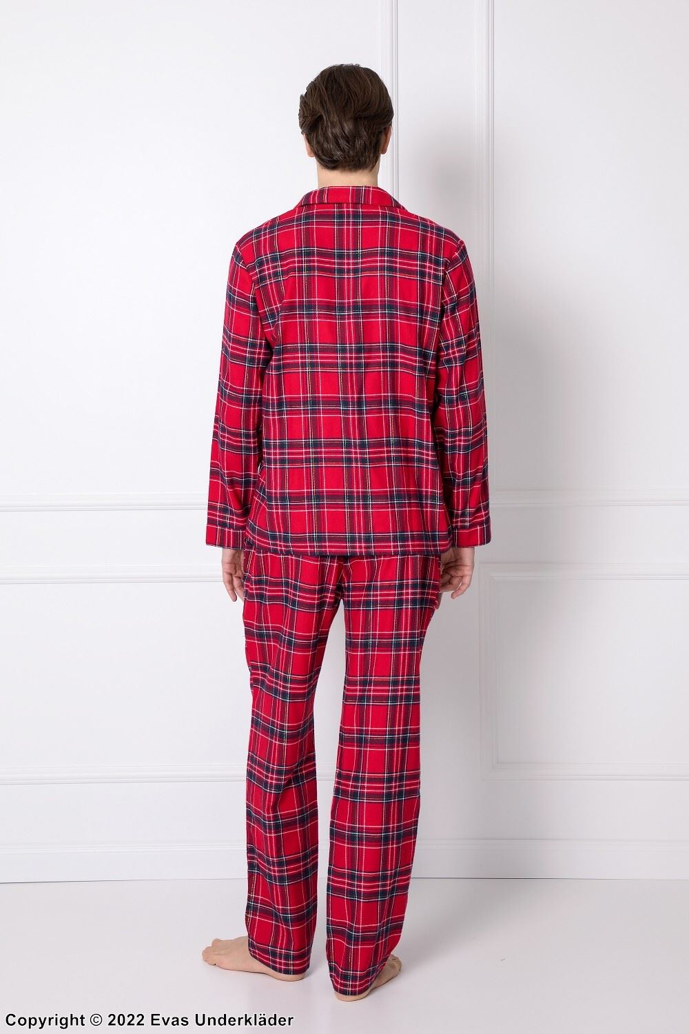 Herrpyjamas med långa ärmar och ficka, scott-mönster